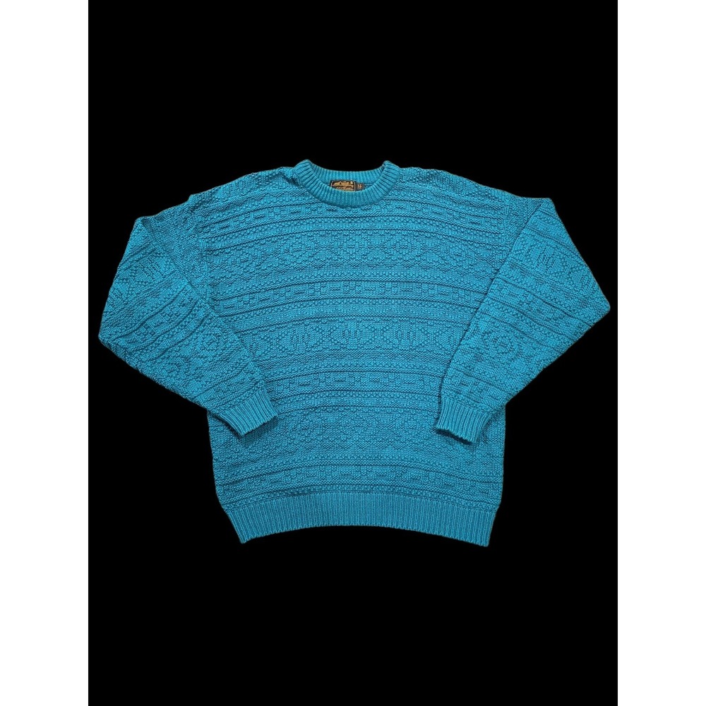 Vintage Eddie Bauer Sweater USA Made Cotton Textured Knit Green Men's L 90s